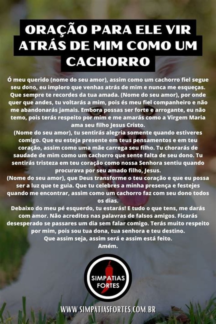 OraÃ§Ã£o Para Ele Correr Atras De Mim Feito Um Cachorro
