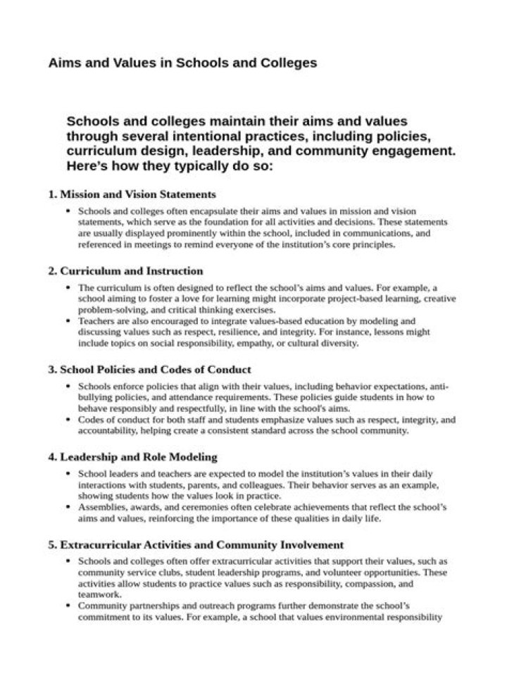 Why school and colleges have aims and values